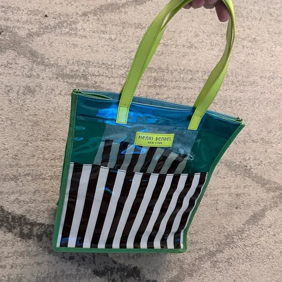 HENRI BENDEL Clear PVC Striped Tote Bag Blue & Green - Picture 2 of 14